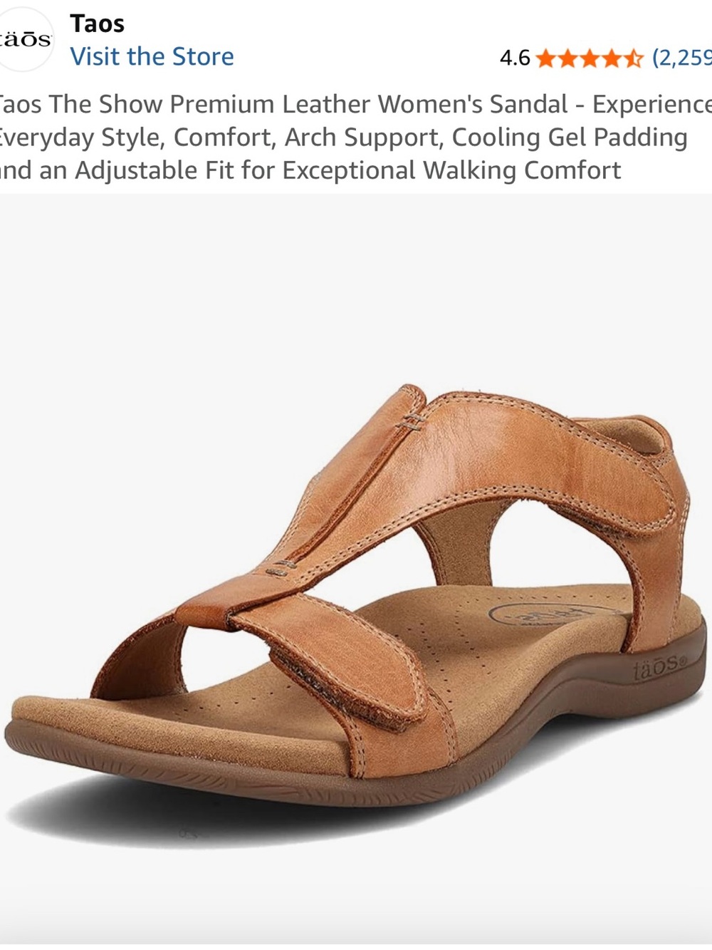 Taos Footwear Women's Leather Adjustable Tan/Brown Comfort Sandal